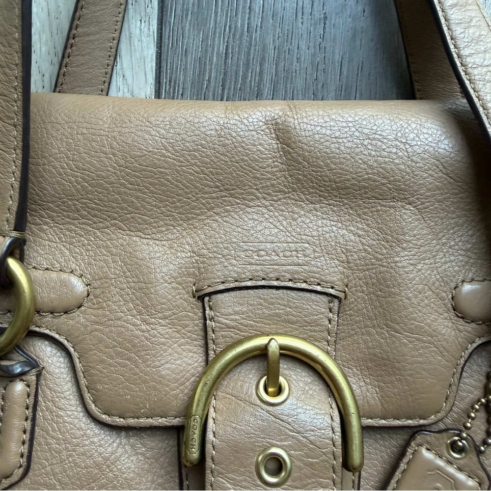 Coach Campbell Eva flap satchel in camel leather - Picture 4 of 11